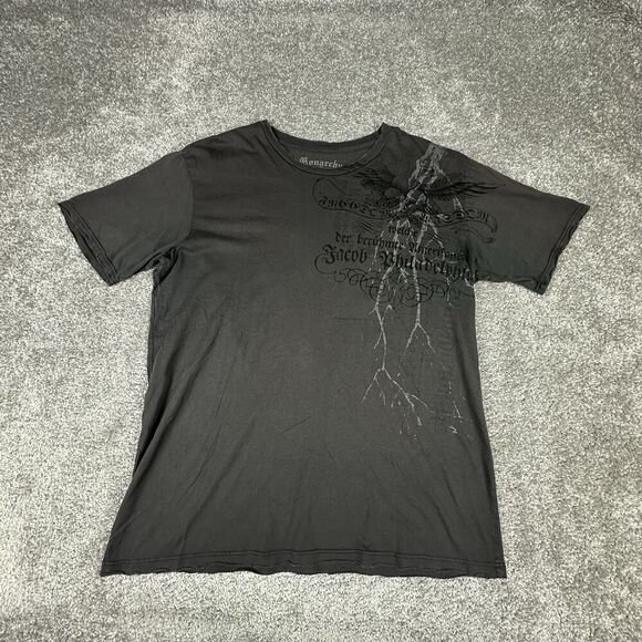 Vintage Monarchy T-Shirt Mens XL Made in USA Black Distressed 00's Graphic Print - Picture 1 of 6